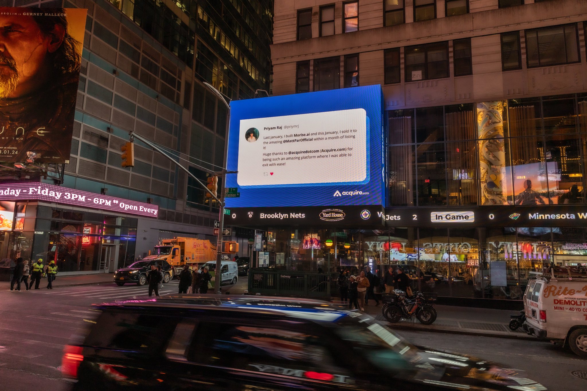 Morise.ai acquisition tweet featured in Times Square