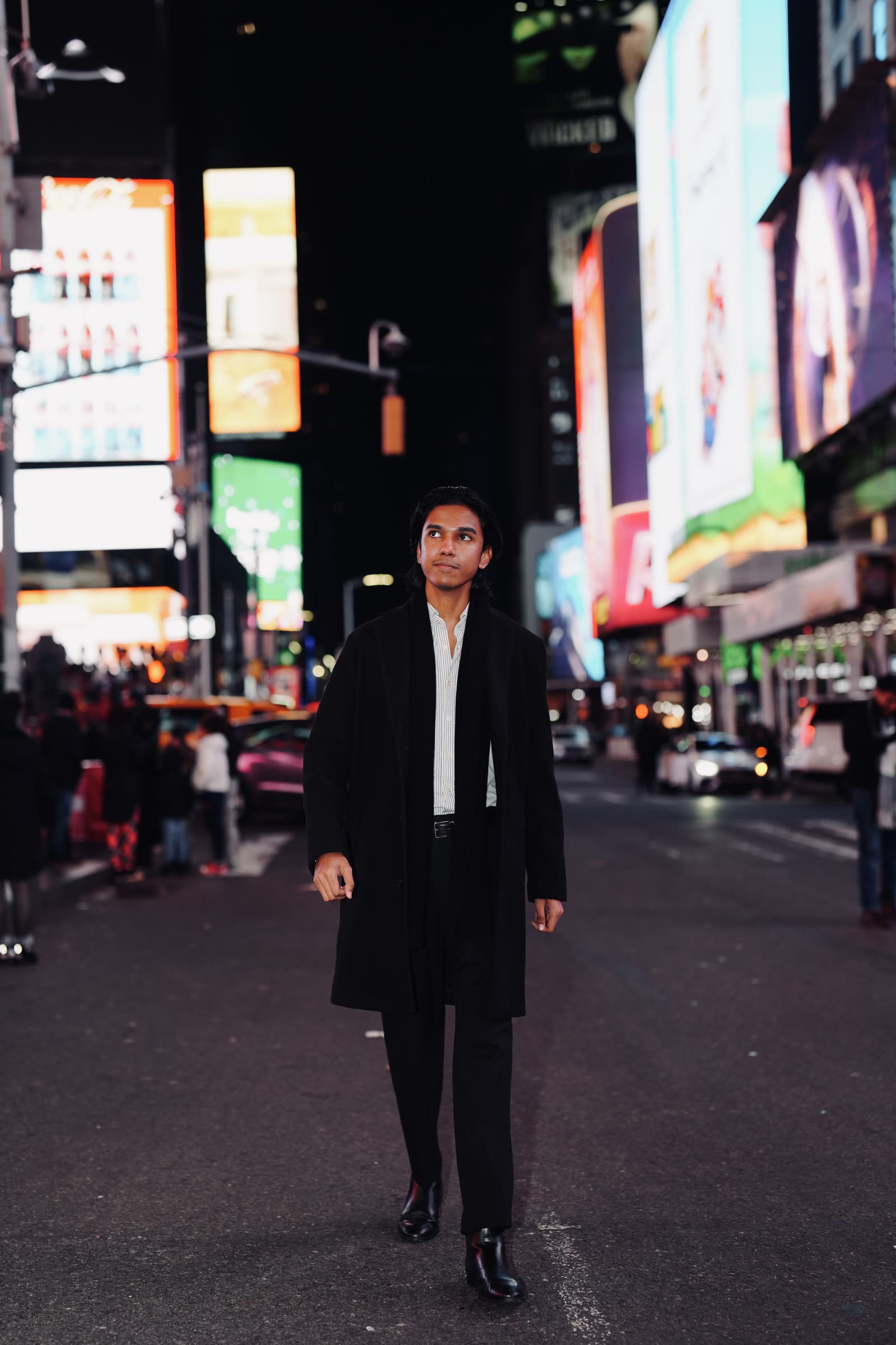 Priyam Raj in Times Square at night